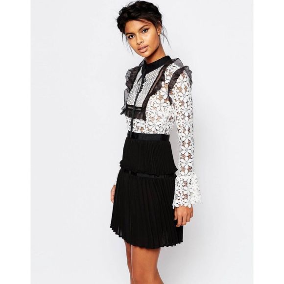 Self Portrait Adeline Lace Up Pleated Dress - Picture 1 of 13